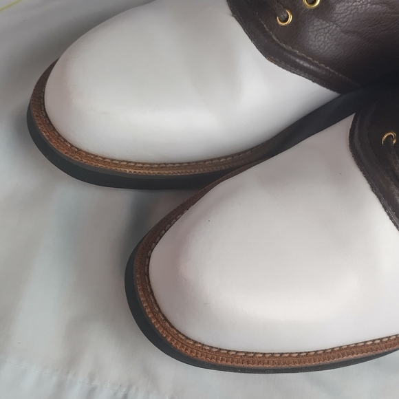 Dunlop Dry Classic Saddle Mens Leather Golf Shoes Size 9 M4750C White and Brown - Picture 3 of 16